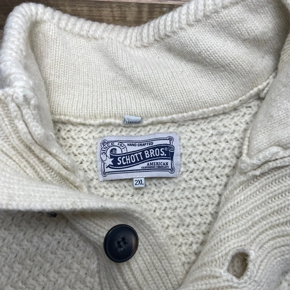 Schott Bros Wool Blend Mock Neck Button Sweater Cream Elbow Patches Men 2XL READ - Picture 2 of 10